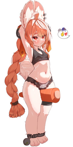 ahoge anklet anthro between_thighs black_clothing black_panties black_underwear blush braided_hair breasts carrot clothing ear_piercing female fluffy fluffy_tail food fur hair hands_behind_head inner_ear_fluff jewelry long_hair navel panties piercing pigtails pink_body pink_fur pink_hair plant pupils red_eyes small_breasts solo tail thick_thighs tuft twin_braids underwear vegetable white_pupils young young_anthro young_female kyaong mihoyo zenless_zone_zero zhao_(zenless_zone_zero) animal_humanoid humanoid lagomorph lagomorph_humanoid leporid leporid_humanoid mammal mammal_humanoid rabbit rabbit_humanoid absurd_res full-length_portrait hi_res portrait adult_(lore)