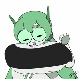 big_breasts bouncing_breasts breasts clothed clothing eyebrows eyes_closed female fingers front_view hair huge_breasts machine not_furry open_mouth simple_background smile solo topwear zedrin bit_(zedrin) humanoid robot robot_humanoid 1:1 animated hi_res loop short_playtime