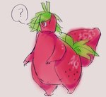 ahegao ambiguous_gender big_tail feral food fruit green_hair hair leaf leaves_on_body looking_pleasured nude paws plant question_mark red_body red_eyes seed simple_background solo strawberry tail white_background white_sclera rogdona frutilla_(rogdona) food_creature hi_res