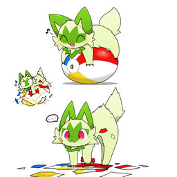 ambiguous_gender ball beach_ball blush cute_fangs ears_up ellipsis fangs feral frown fur green_body green_fur green_tail inflatable musical_note musical_symbol quadruped red_eyes scared short_tail simple_background smile solo speech_bubble symbol tail teeth white_background tontaro nintendo pokemon generation_9_pokemon pokemon_(species) sprigatito 1:1 animated animated_gif short_playtime