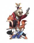 anthro clothed clothing costume eyewear group gun male melee_weapon pipe ranged_weapon simple_background smoking_pipe sunglasses sword weapon white_background bei_ju_luoxuan_wan disney gintama zootopia finnick_(zootopia) flash_slothmore kotaro_katsura nick_wilde sakamoto_tatsuba sakata_gintoki takasugi_shinsuke canid canine fennec_fox fox mammal mustelid pilosan red_fox sloth three-toed_sloth true_fox xenarthran 2016