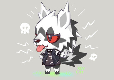 anthro anthrofied biped black_body black_nose chibi clothing pokemorph shirt simple_background solo style_emulation tongue tongue_out topwear white_body yencatx animal_crossing nintendo pokemon galarian_form galarian_zigzagoon generation_8_pokemon pokemon_(species) regional_form_(pokemon) 2019