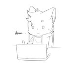 anthro chair cheek_tuft child clothing computer domestic_cat electronics empty_eyes facial_tuft felid feline felis furniture hi_res inner_ear_fluff kima_(kimacats) kimacats laptop male mammal monochrome pen shirt simple_background simple_eyes sitting solo t-shirt tablet_pen topwear tuft young young_anthro young_male