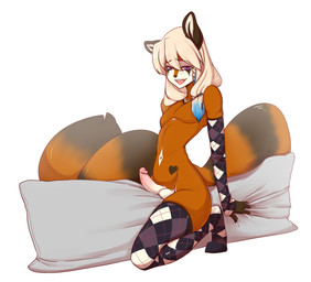 5_fingers accessory anthro argyle_(pattern) arm_warmers armwear balls biped black_nose blue_hair blush braided_hair brown_body brown_fur clothed clothing crossdressing erection femboy fingers fur genitals hair hair_accessory hair_tie heart_symbol humanoid_genitalia humanoid_penis kneeling legwear long_tail looking_aside looking_at_viewer male mostly_nude nipples open_mouth open_smile pattern_clothing pecs penis pillow purple_eyes simple_background slim smile solo stockings straddling striped_body striped_fur stripes tail thigh_highs tongue tongue_out white_background white_body white_fur white_hair suelix lokkun ailurid mammal red_panda digital_media_(artwork) hi_res