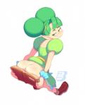 butt clothing female green_eyes green_hair grin hair humanoid_pointy_ears looking_back not_furry simple_background smile solo white_background bluebreed nintendo oracle_of_ages oracle_of_seasons the_legend_of_zelda farore humanoid hylian mammal 2019 digital_media_(artwork)