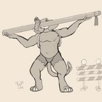 anthro clothed clothing lifting_object male musclegut muscular pole solo trunk tusks working wolfywetfurr_(artist) elephant elephantid mammal proboscidean werecreature 1:1 hi_res sketch