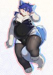 anthro belly blue_body blue_fur blush bulge clothing collar fur kemono legwear licking licking_lips male moobs navel overweight playboy_outfit solo stockings tongue navi_(artist) canid canine canis mammal wolf hi_res