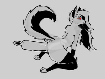 abdominal_bulge all_fours ambiguous_fluids anal anal_fluids anal_penetration anthro anthro_penetrated anus bending_of_the_rectum bodily_fluids clothing ear_piercing female female_penetrated fur hair hair_over_eye large_penetration legwear long_dildo nipple_tape nude object_in_ass pasties penetration piercing raised_tail sex_toy sex_toy_in_ass sex_toy_insertion simple_background solo tail tape thigh_highs udontseeme2403 hellaverse helluva_boss loona_(helluva_boss) canid canine mammal 4:3 animated no_sound short_playtime video