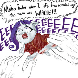 1_horn abuse ambiguous_gender ambiguous_human animal_abuse blue_eyes bodily_fluids cross-popping_vein crying dialogue duo exposed_muscle eyelashes female feral fur gore grotesque hair horn open_mouth pain pained_expression profanity purple_hair purple_text screaming skinning solo_focus suffering tears teeth text torture white_body white_fur young young_female young_feral yellowcottoncandy030 fluffy_pony friendship_is_magic hasbro my_little_pony mythology rarity_(mlp) equid equine fluffy_pony_(species) human mammal mythological_creature mythological_equine unicorn 1:1 2025 digital_media_(artwork) english_text hi_res