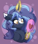 amber_eyes blue_body blue_fur blue_hair blush chest_tuft female feral fur hair hand_mirror heart_symbol horn mirror tuft witchtaunter hasbro my_little_pony mythology fan_character witching_hour equid equine mammal mythological_creature mythological_equine unicorn absurd_res hi_res