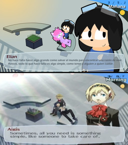 anthro duo female male male/female video_game_reference wings elianrandomworks atlus megami_tensei mythology persona_(series) persona_3 sega aigis_(persona) elianrandomworks_(character) minato_arisato canid canine canis domestic_dog equid equine horse human mammal mythological_creature mythological_equine pegasus pony hi_res redraw