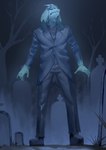 anthro bolt_(fastener) cemetery clothing fur grey_body grey_fur holidays male night plant solo stella_smith suit tomestone tree unknown_artist halloween frankenstein's_monster bovid caprine goat mammal absurd_res hi_res