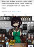 anthro apron apron_only barista breasts clothing domestic_ferret english_text female glare hi_res i_mean_breast_milk mammal markings meme mole_(marking) mordwyl mustelid musteline side_boob solo starbucks tess_(mordwyl) text true_musteline weasel