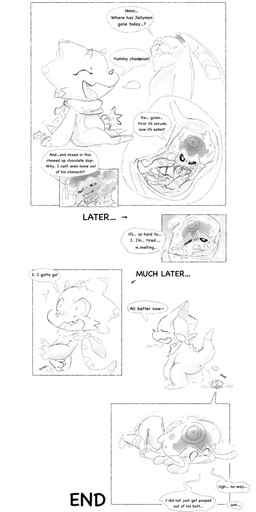 bodily_fluids digestion female food_in_stomach full_tour group internal male oral_vore organs pooping safe_vore slime stomach stomach_acid swallowed_alive text vore unkownweirdfantasy_(artist) bandai_namco digimon digimon_ghost_game angoramon digimon_(species) gammamon jellymon comic english_text hi_res monochrome