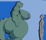 anthro big_breasts breasts duo female flaccid genitals green_body grey_body huge_breasts larger_female male mature_anthro mature_female nipples non-mammal_nipples nude penis size_difference small_penis smaller_male tail thick_thighs elektr0 croclady crocodile crocodilian human mammal reptile scalie absurd_res hi_res