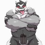 anthro balls black_body black_fur black_nose blush erection fur genitals grey_body grey_fur humanoid_genitalia humanoid_penis kemono male male_presenting overweight overweight_anthro overweight_male penis simple_background solo tongue tongue_out white_background white_body white_fur v2wolf nintendo pokemon generation_8_pokemon obstagoon pokemon_(species) 1:1 2021 2d_animation animated motion_tweening short_playtime