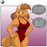 anthro breasts cleavage clothed clothing dialogue female one-piece_swimsuit solo swimwear text chrisandcompany neve_vecat domestic_cat felid feline felis mammal 1:1 absurd_res english_text hi_res