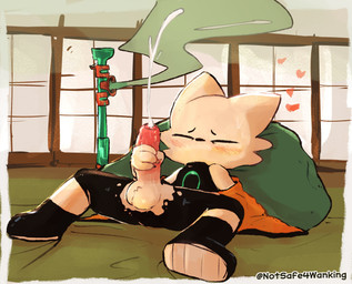 anthro aroused balls blush bodily_fluids cum ejaculation eyes_closed foreskin genital_fluids genitals lying male masturbation on_back penis precum precum_on_penis solo notsafeforwanking nine_sols red_candle_games yi_(nine_sols) hi_res