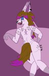 anthro blush female highlights_(coloring) looking_back markings open_mouth piercing simple_background solo komish1987 canid canine fox mammal absurd_res hi_res
