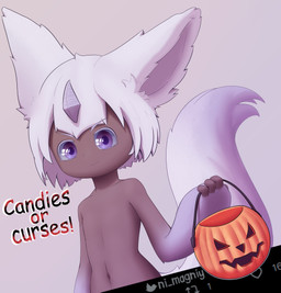anthro fluffy fluffy_tail holidays horn jack-o'-lantern male solo tail twitter_logo ni_magniy halloween twitter niko_(ni_magniy) arthropod canid canine fox hybrid insect lepidopteran mammal moth hi_res