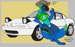 anthro car clothing cowboy cowboy_hat female hat headgear headwear machine nails offering_to_viewer pop-up_headlights question_mark screen screen_face simple_background solo text thick_thighs vehicle puzzle_maniac mazda mazda_miata mazda_mx-5 milo_the_protogen protogen absurd_res english_text hi_res