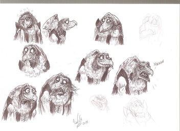 ambiguous_gender anthro beak clothed clothing elderly expressions fangs fully_clothed gown multi_limb renaissance_clothing solo teeth skekla_(artist) the_dark_crystal skekla_the_illustrator alien skeksis 2017 english_description hi_res signature sketch_page herm_(lore)
