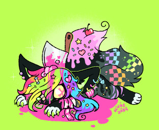 accessory ambiguous_gender bandage bandaged_leg black_body black_ears black_fur black_tail blood blood_puddle bodily_fluids brain brain_matter candy candy_gore checkered checkered_fur checkered_tail claws colored_blood corpse death dessert dipstick_tail ear_piercing ear_ring female female_feral feral food fur gore green_background green_claws green_inner_ear green_nose hair hair_accessory heart_hair_accessory lying markings multicolored_hair multicolored_tail on_front organs piercing pink_blood pink_pupils pink_tail_tip pink_text pupils purple_stripes rainbow_hair rainbow_tail ring_piercing simple_background solo sparklefur stab striped_body striped_fur striped_legs stripes tail tail_markings text unusual_blood unusual_bodily_fluids wounded x_pupils yellow_sclera chatoyancy canid canine mammal 2024 colorful_theme digital_drawing_(artwork) digital_media_(artwork) full-length_portrait portrait