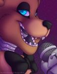 ambiguous_gender anthro black_bow_tie blue_eyes bow_(feature) bow_tie electronics holding_microphone holding_object machine microphone solo rozga five_nights_at_freddy's scottgames freddy_(fnaf) animatronic bear mammal robot 2015 hi_res