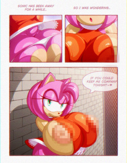 anthro areola bedroom_eyes big_breasts big_butt breasts butt censored_nipples clothing dress female gloves green_eyes hair handwear heart_symbol huge_breasts looking_at_viewer multicolored_body narrowed_eyes nipples panties pink_hair seductive solo speech_bubble tan_areola tan_nipples text two_tone_body underwear angelauxes sega sonic_the_hedgehog_(series) amy_rose eulipotyphlan hedgehog mammal censored comic english_text