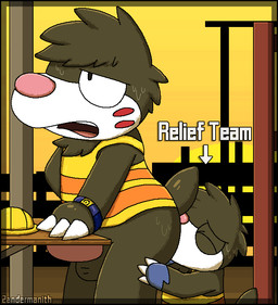 anal anthro armor balls blue_body blue_fur bodily_fluids bottomless bottomless_anthro bottomless_male bracelet breath brown_body brown_fur brown_hair butt claws clothed clothing construction_site construction_worker directional_arrow duo erection eye_roll eyes_closed face_in_ass fur genitals hair hand_on_leg hand_on_thigh hard_hat headgear helmet jewelry male male/male male_rimmed male_rimming male_rimming_male open_mouth oral penis rimming safety_vest sex size_difference sweat tail tail_motion teeth text topwear vest white_body white_fur zandermanith nintendo pokemon drilbur excadrill generation_5_pokemon pokemon_(species) 2023 2d_animation animated artist_name dated digital_media_(artwork) english_text hi_res pixel_(artwork) pixel_animation