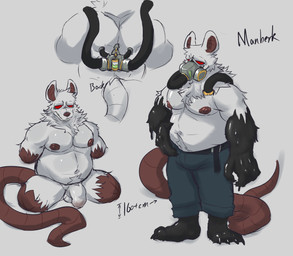 balls bottomwear clothed clothing gas_mask genitals latex limbless machine male mask nipples nude overweight panties panties_only pants penis red_eyes solo topless tube underwear underwear_only white_body demonrat manberk_(demonrat) mammal murid murine rat rodent absurd_res hi_res