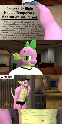 anthro biped bottomwear clothed clothing detailed_background furniture green_eyes inside looking_at_viewer male mouth_closed nude pupils purple_body slit_pupils smile sofa text topwear undressing white_clothing papadragon69 friendship_is_magic hasbro my_little_pony mythology spike_(mlp) dragon mythological_creature mythological_scalie scalie 3d_(artwork) absurd_res comic digital_media_(artwork) english_text hi_res