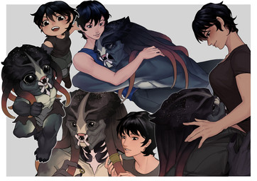 black_eyes black_hair bottomwear breasts chibi clothed clothed/nude clothed_human clothing duo eyes_closed female female_human female_on_bottom female_on_humanoid hair hand_on_hair hand_on_shoulder hand_on_tentacle hug human_on_bottom human_on_humanoid humanoid_on_top interspecies light_body light_skin loincloth loincloth_only lying male male/female male_humanoid male_on_human male_on_top mandibles montage muscular muscular_humanoid muscular_male not_furry nude nude_humanoid nude_male on_back on_bottom on_top open_mouth plantigrade pseudo_hair ring_(jewelry) sharp_teeth shirt short_hair simple_background smile t-shirt teeth tentacle_hair tentacle_jewelry tentacle_ring tentacles topless topwear xenophilia leafjuly predator_(franchise) alien alien_humanoid human humanoid mammal yautja absurd_res colored hi_res multiple_images