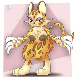3_toes 4_fingers anthro areola big_areola big_nipples black_eyes breasts brown_areola brown_nipples claws countershade_torso countershading eyelashes eyeshadow fangs feet female fingers fur geometric_background long_claws long_eyelashes looking_at_viewer makeup markings neck_tuft nipples nude pawpads paws purple_eyeshadow simple_background smile solo spots spotted_body spotted_fur spotted_markings spotted_tail tail tail_markings teeth thick_thighs toes tuft whiskers wide_hips yellow_body yellow_fur yellow_sclera whynotwynaut kirby_(series) kirby_and_the_forgotten_land nintendo clawroline felid leopard mammal pantherine 2022 digital_media_(artwork) hi_res shaded signature