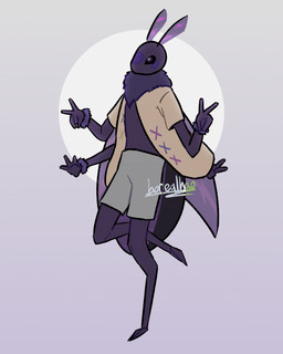 antennae_(anatomy) anthro beige_shirt blush blush_lines bottomwear clean_lines clothed clothing floating fluffy fur geometric_background gesture gradient_background grey_bottomwear grey_clothing grey_shorts hand_gesture insect_wings looking_at_viewer multi_arm multi_limb neck_tuft playful purple_body purple_fur shirt shorts simple_background solo standing t-shirt topwear tuft v_sign wings borealhao silkav arthropod insect lepidopteran moth 4:5 absurd_res flat_colors full-length_portrait hi_res portrait signature