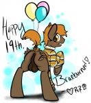 anus attached_to_balloon backsack balloon balls birthday blush bottomless butt clothed clothing feathered_wings feathers feral genitals heart_symbol inflatable looking_at_viewer looking_back male open_mouth raised_tail simple_background solo sweater tail topwear white_background wings yellow_eyes rawrcharlierawr hasbro my_little_pony mythology umber equid equine mammal mythological_creature mythological_equine pegasus digital_media_(artwork) hi_res shaded