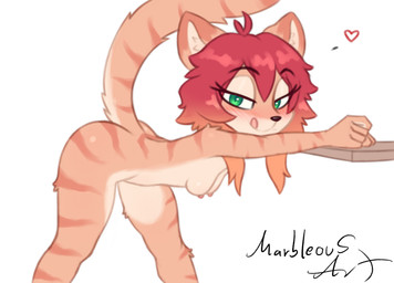 anthro arm_markings arm_tuft back_markings bangs bedroom_eyes belly bent_over big_butt big_ears big_tail black_nose blush blush_lines breasts butt countershade_face countershade_fur countershade_legs countershade_tail countershade_torso countershading eyebrow_through_hair eyebrows eyelashes eyelashes_through_hair female fluffy fluffy_tail fur fur_markings glistening glistening_body glistening_breasts glistening_butt glistening_eyelids glistening_eyes glistening_hair green_eyes hair half-closed_eyes hanging_breasts head_markings heart_symbol inner_ear_fluff leg_markings leg_tuft licking licking_lips looking_at_viewer markings messy_hair multicolored_body multicolored_fur multicolored_hair multicolored_tail narrowed_eyes naughty_face naughty_smile nipples nude nude_anthro nude_female orange_body orange_fur orange_hair orange_tail pink_nipples pink_tongue presenting presenting_breasts presenting_hindquarters pupils raised_tail red_hair seducing_viewer seductive shoulder_tuft simple_background slit_pupils small_breasts small_nipples small_nose smile smiling_at_viewer smirk smirking_at_viewer solo striped_arms striped_body striped_fur striped_markings striped_tail striped_thighs stripes tail tail_markings tan_belly tan_body tan_breasts tan_countershading tan_face tan_fur tan_inner_ear tan_inner_ear_fluff thick_thighs thigh_markings thigh_tuft tongue tongue_out translucent translucent_hair tuft two_tone_body two_tone_fur two_tone_hair white_background wide_hipped_anthro wide_hipped_female wide_hips conditional_dnp marbleous yumi_(catniplewds) domestic_cat felid feline felis mammal hi_res