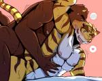 abs anthro biceps brown_body brown_fur duo eyebrows fur hyper interspecies male male/male musclegut muscular muscular_male nipples nude one_eye_closed overweight pecs sex thick_eyebrows tongue tongue_out wink bearlovestiger13 morenatsu juuichi_mikazuki torahiko_(morenatsu) bear felid mammal pantherine tiger