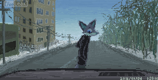 anthro black_clothing black_hoodie black_topwear blue_body blue_eyes blue_fur building car city clothed clothing commie_block first_person_view fur hoodie house logo male modern_architecture outside power_lines snow solo text topwear utility_pole vehicle winter demensa liveleak emil_(demensa) canid canine canis coyote domestic_dog hybrid mammal 2018 digital_media_(artwork) english_text pixel_(artwork) russian_text