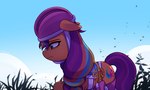 armor blue_eyes female feral fur grass hair headgear helmet inline_skates multicolored_hair orange_body orange_fur plant ponytail purple_hair roller_skates marenlicious hasbro mlp_g5 my_little_pony sunny_starscout_(mlp) earth_pony equid equine horse mammal pony hi_res