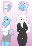 anthro cat_tail cloud duo ear_piercing female female/female piercing vakilak cartoon_network the_amazing_world_of_gumball nicole_watterson yuki_yoshida air_creature domestic_cat elemental_creature felid feline felis living_cloud mammal absurd_res hi_res