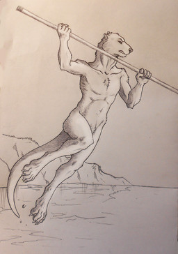 5_fingers anthro clenched_teeth convenient_censorship day detailed_background digitigrade fingers holding_object jumping looking_forward male nude outside shore solo tail teeth water 0laffson mammal mustelid otter 2016 censored graphite_(artwork) sketch traditional_media_(artwork)
