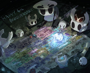 2_horns 4_eyes 6_eyes ambiguous_gender antennae_(anatomy) black_arms black_body black_eyes black_legs chain cloak clothed clothing cross-popping_vein exclamation_point eyes_closed eyewear fingers flying fungus glasses group holding_map horn lamp loose_feather lying map mask melee_weapon multi_eye mushroom musical_note musical_symbol on_front open_mouth quill sculpture sitting statue symbol weapon wings blipbugbug hollow_knight_(franchise) team_cherry bretta_(hollow_knight) broken_vessel_(hollow_knight) cloth_(hollow_knight) collector_(hollow_knight) confessor_jiji_(hollow_knight) cornifer_(hollow_knight) crystal_guardian_(hollow_knight) dung_defender_(hollow_knight) elderbug_(hollow_knight) false_knight_(hollow_knight) godseeker_(hollow_knight) grimm_(hollow_knight) grimmchild_(hollow_knight) grubfather herrah_(hollow_knight) hive_knight_(hollow_knight) hollow_knight_(character) hornet_(hollow_knight) iselda_(hollow_knight) joni_(hollow_knight) leg_eater_(hollow_knight) mantis_lord_(hollow_knight) mask_maker_(hollow_knight) midwife_(hollow_knight) monomon_the_teacher_(hollow_knight) myla_(hollow_knight) nailsmith_(hollow_knight) no_eyes_(hollow_knight) nosk_(hollow_knight) pale_king_(hollow_knight) quirrel_(hollow_knight) salubra_(hollow_knight) sly_(hollow_knight) snail_shaman_(hollow_knight) soul_master_(hollow_knight) the_hunter_(hollow_knight) the_knight_(hollow_knight) the_last_stag_(hollow_knight) traitor_lord_(hollow_knight) unn_(hollow_knight) watcher_knight_(hollow_knight) white_lady_(hollow_knight) willoh_(hollow_knight) zote_(hollow_knight) arachnid arthropod bee grub_(hollow_knight) hymenopteran infected_(species) insect sibling_(hollow_knight) vessel_(species) weaver_(hollow_knight) 2023 hi_res