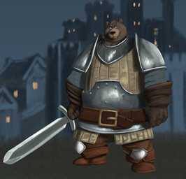 anthro armor belly belt belt_buckle boots brown_body brown_fur buckle castle chainmail clothed clothing detailed_background footwear fur gloves handwear holding_melee_weapon holding_object holding_sword holding_weapon leather leather_armor male medieval melee_weapon metal_armor overweight overweight_anthro overweight_male plackart shoes smile smirk solo spaulder standing sword weapon conell bear brown_bear mammal ursine absurd_res hi_res