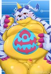 2024 96panda anthro balls bandai_namco belly big_belly blush digimon digimon_(species) erection gabumon genitals heart_symbol hi_res kemono male moobs overweight overweight_male penis small_penis solo