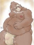 anthro armpit_hair belly black_nose blush bodily_fluids body_hair bulge clothing kemono male moobs musk navel nipples obese obese_anthro obese_male overweight overweight_anthro overweight_male solo sweat tongue tongue_out underwear pochizizi lifewonders live_a_hero goro_(live_a_hero) bear mammal 2021 hi_res