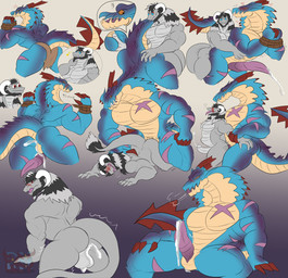 abdominal_bulge after_sex ahegao anal anal_penetration angry animal_genitalia anthro arm_scar back_spikes balls barazoku bdsm bent_over biceps big_muscles big_pecs big_penis blue_body blush bodily_fluids bondage bottomwear bound breaking_restraints breath broken_horn brown_bottomwear brown_clothing brown_loincloth chest_scar claws clothing cross_scar cum cum_drip cum_from_ass cum_in_ass cum_inside cum_on_balls cum_on_penis cumshot curved_horn dominant dominant_male dripping duo ejaculation erection exclamation_point eyewear fin from_behind_position front_view genital_fluids genital_slit genitals glasses gradient_background grey_body hair hands_tied heart_symbol horn hot_dogging huge_muscles huge_pecs huge_penis huge_thighs humanoid_genitalia humanoid_penis larger_male leg_scar loincloth long_hair looking_pleasured male male/male mane multiple_positions muscular muscular_anthro muscular_arms muscular_legs muscular_male musical_note musical_symbol nude_anthro nude_male open_mouth orange_eyes orange_sclera pecs penetration penile penile_penetration penis penis_in_ass pinned pinned_to_ground quads questionable_consent rear_view red_claws red_eyes restraints rope rope_bondage scar sex shaking simple_background sitting size_difference smaller_male spiked_tail spikes spikes_(anatomy) standing standing_sex symbol tail tail_fin tail_tuft tan_body tapering_penis thick_thighs tongue tongue_out trembling triceps tuft versatile wearing_glasses worried daikuhiroshiama capcom monster_hunter mythology dragon lagiacrus leviathan_(mh) mythological_creature mythological_scalie scalie 2026 hi_res watermark