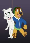 3_fingers 3_toes clothing duo feet fingers green_clothing green_underwear hanging_wedgie male toes underwear wedgie white_clothing white_underwear young magzol arctic_dogs rock_dog bodi_(rock_dog) swifty_(arctic_dogs) canid canine canis domestic_dog mammal