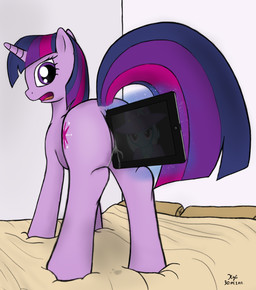 anus bed blue_hair bodily_fluids butt cape clothing cutie_mark electronics female feral fur furniture genital_fluids genitals hair hat headgear headwear horn improvised_dildo improvised_sex_toy long_hair looking_back magic multicolored_hair open_mouth penetration pillow purple_body purple_eyes purple_fur purple_hair quadruped smile solo tablet tablet_computer tail two_tone_hair vaginal vaginal_fluids vaginal_penetration vulva xyi apple_inc. friendship_is_magic hasbro ipad my_little_pony mythology trixie_(mlp) twilight_sparkle_(mlp) equid equine mammal mythological_creature mythological_equine unicorn 2012 hi_res