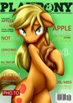 clothing cowboy_hat female feral hat headgear headwear parody solo text pshyzo friendship_is_magic hasbro my_little_pony playboy applejack_(mlp) earth_pony equid equine horse mammal pony cover english_text hi_res magazine_cover